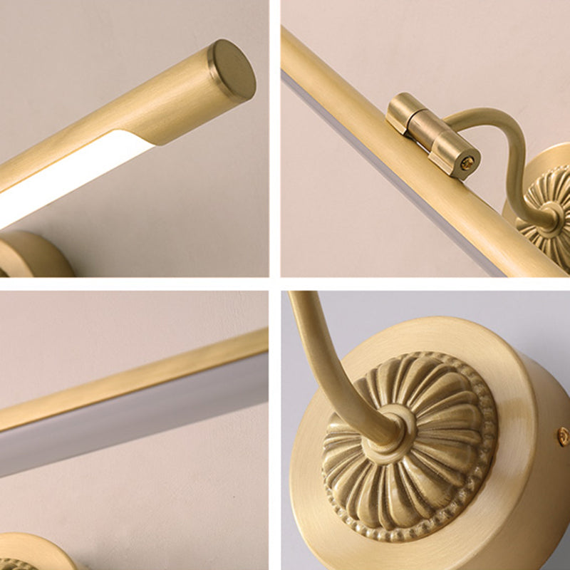 Brass Straight Mirror Light American Style 1 Light Wall Lamp for Bathroom