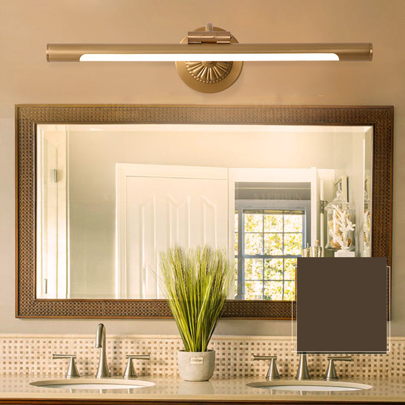 Brass Straight Mirror Light American Style 1 Light Wall Lamp for Bathroom
