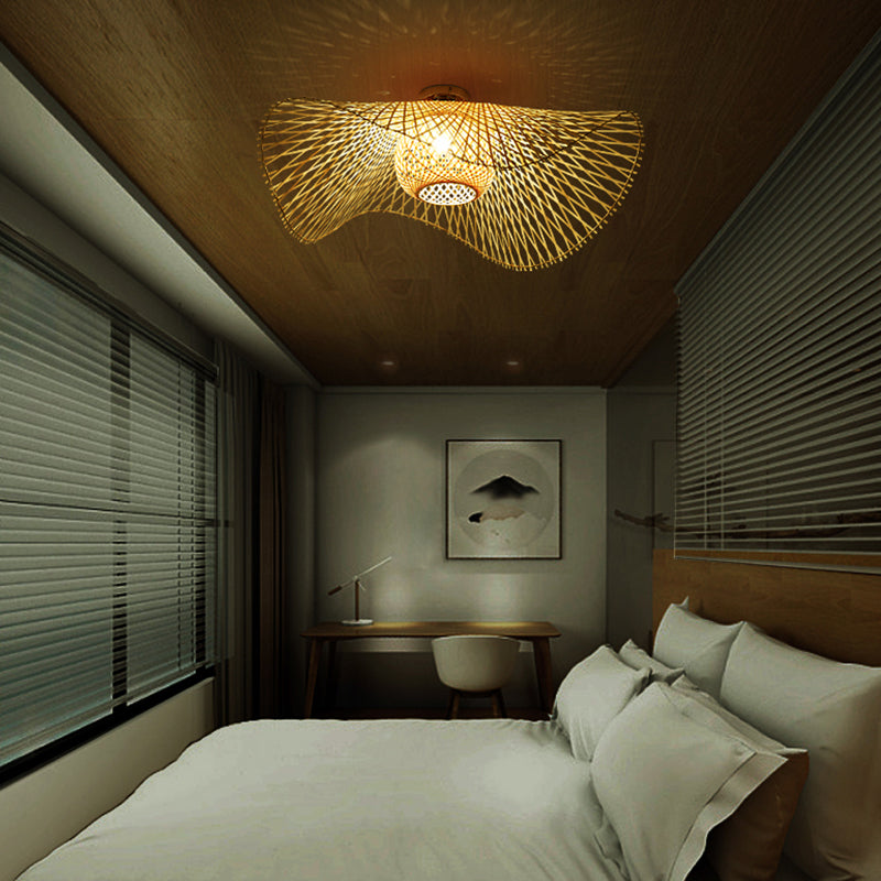 Modern Flush Mount Light Simple Ceiling Lamp with Bamboo Shade for Living Room