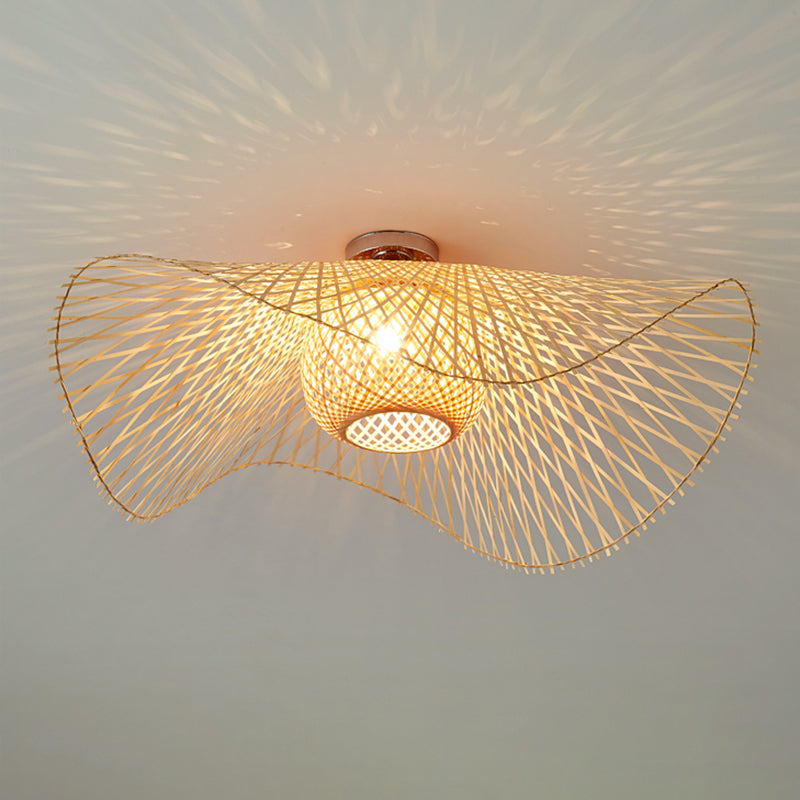 Modern Flush Mount Light Simple Ceiling Lamp with Bamboo Shade for Living Room