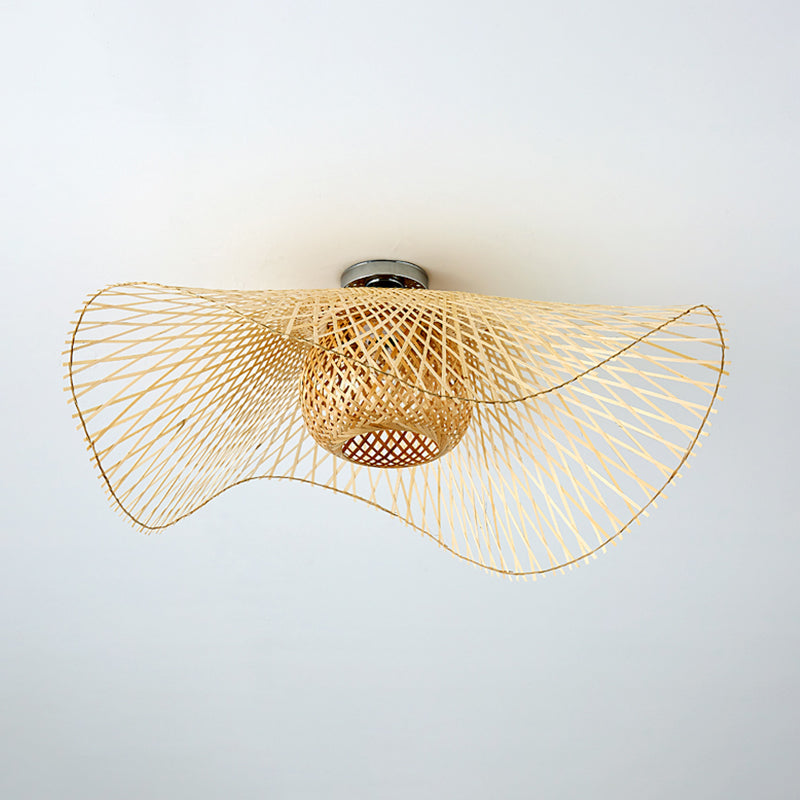 Modern Flush Mount Light Simple Ceiling Lamp with Bamboo Shade for Living Room
