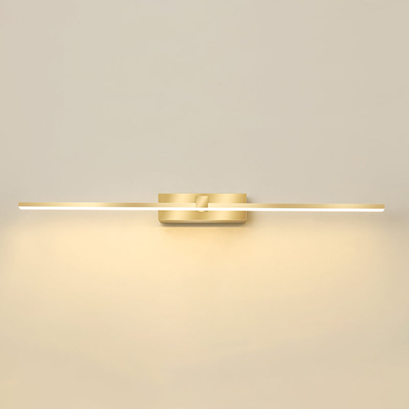 Strip Minimalist Mirror Light Nordic Style LED Wall Sconce in Gold for Bathroom