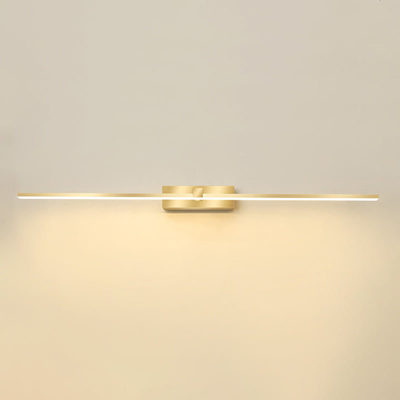 Strip Minimalist Mirror Light Nordic Style LED Wall Sconce in Gold for Bathroom