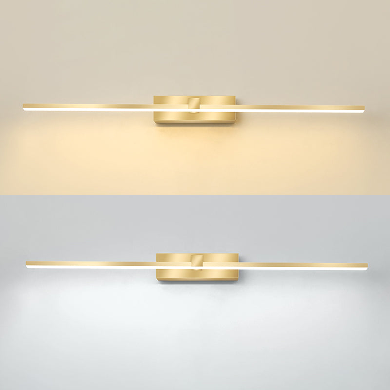 Strip Minimalist Mirror Light Nordic Style LED Wall Sconce in Gold for Bathroom