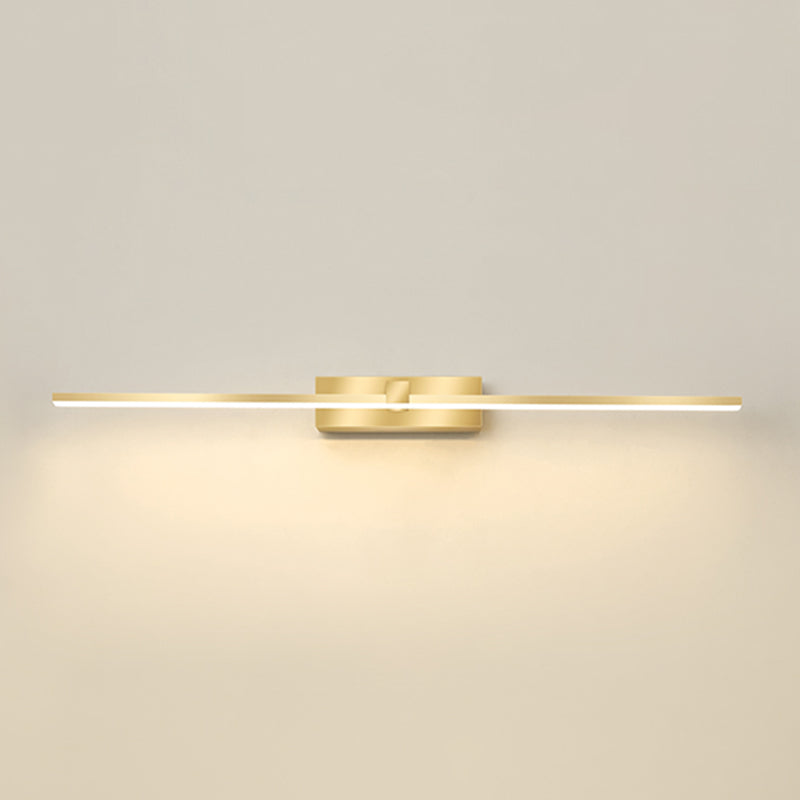 Strip Minimalist Mirror Light Nordic Style LED Wall Sconce in Gold for Bathroom