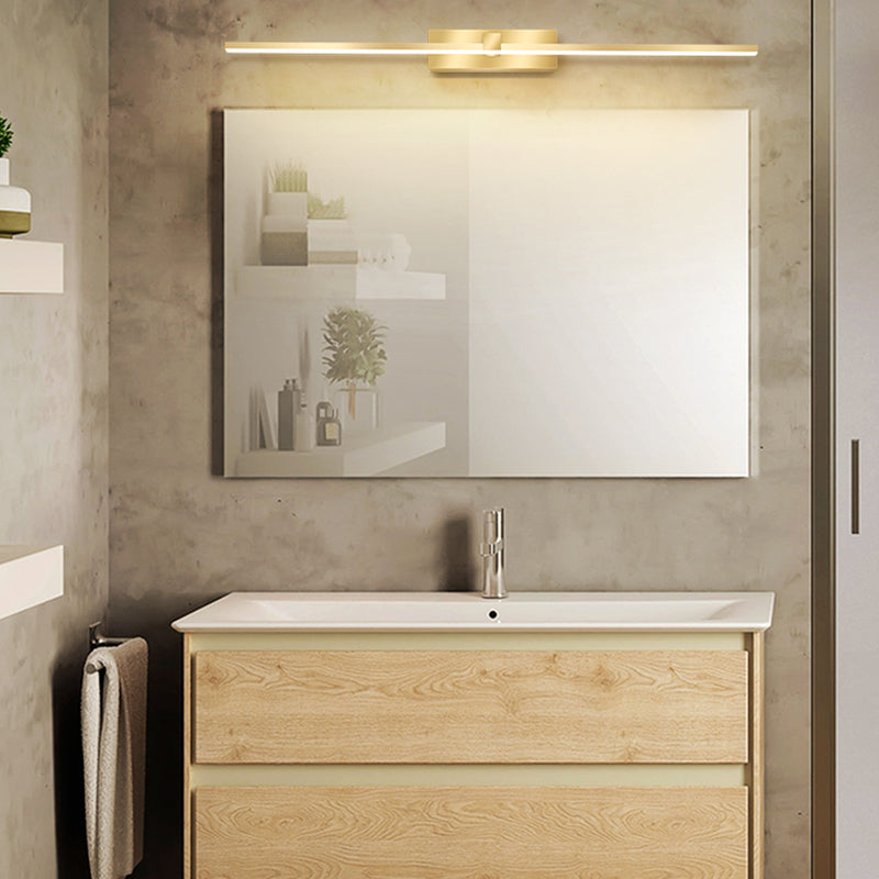 Strip Minimalist Mirror Light Nordic Style LED Wall Sconce in Gold for Bathroom