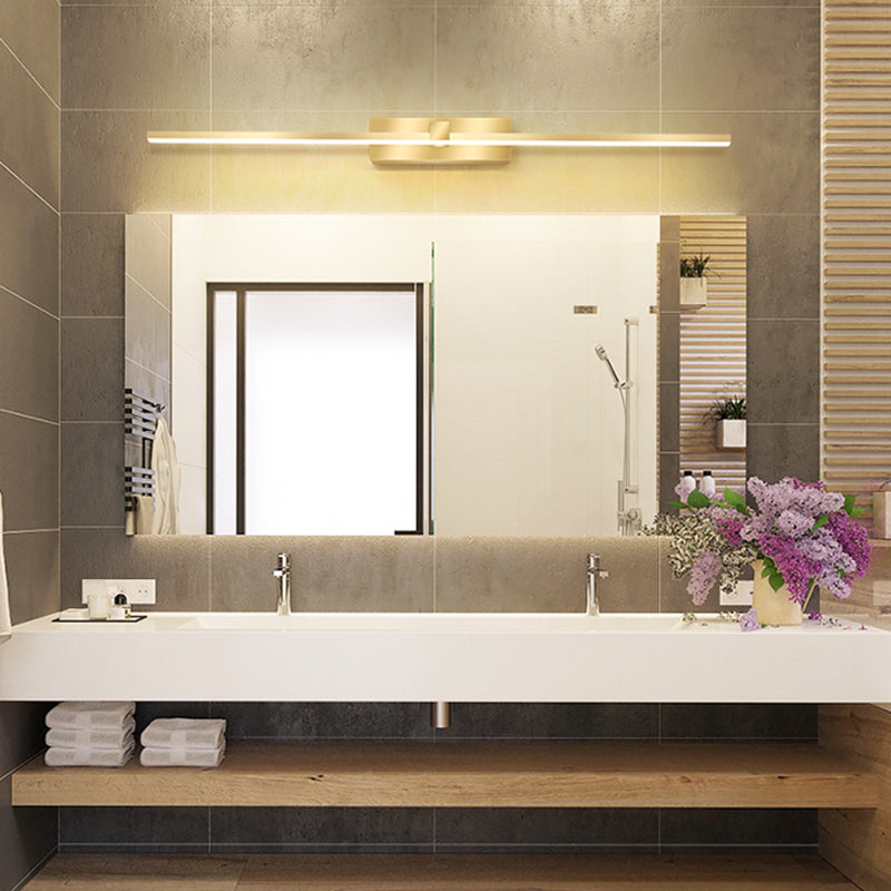 Strip Minimalist Mirror Light Nordic Style LED Wall Sconce in Gold for Bathroom
