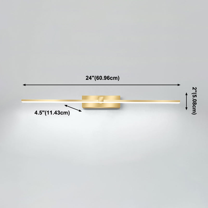 Strip Minimalist Mirror Light Nordic Style LED Wall Sconce in Gold for Bathroom