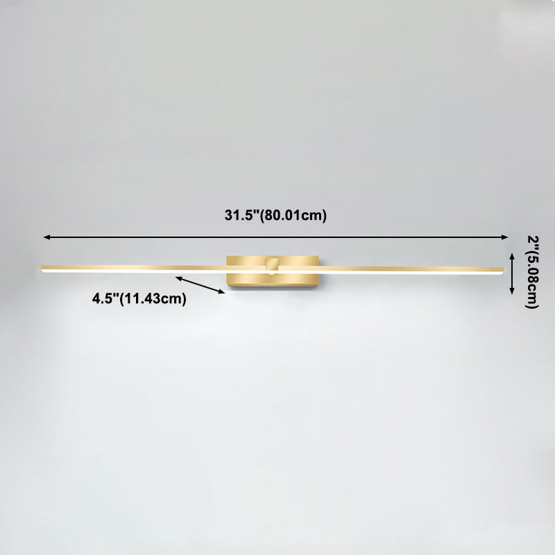 Strip Minimalist Mirror Light Nordic Style LED Wall Sconce in Gold for Bathroom