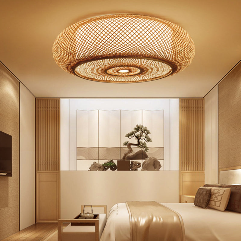 Simple Flush Mount Ceiling Light Fixtures LED Ceiling Lamp with Bamboo Shade