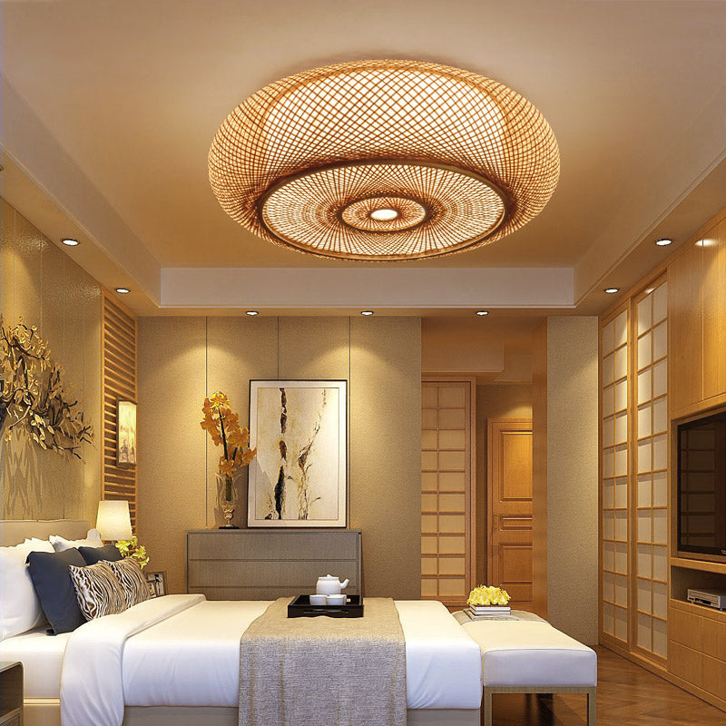 Simple Flush Mount Ceiling Light Fixtures LED Ceiling Lamp with Bamboo Shade