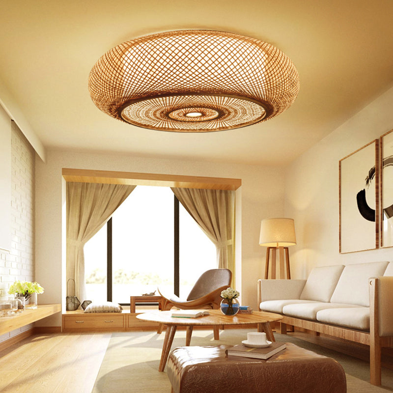 Simple Flush Mount Ceiling Light Fixtures LED Ceiling Lamp with Bamboo Shade