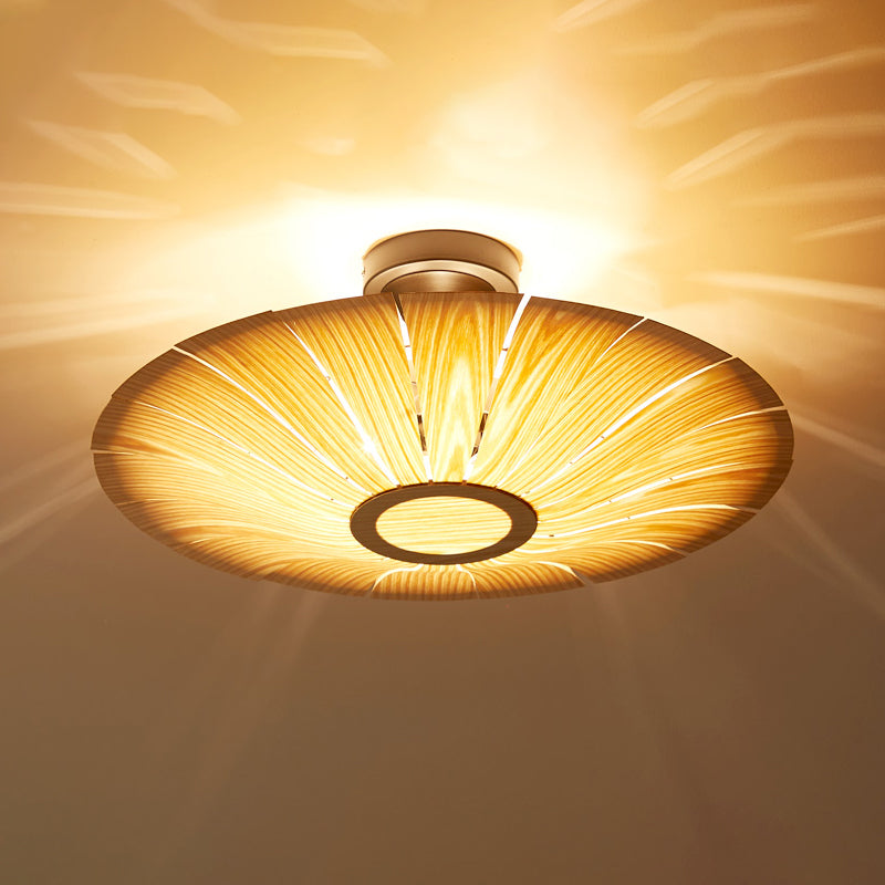 Simple Flush Mount Light Fixture Modern Ceiling Lamp with Wooden Shade for Sitting Room