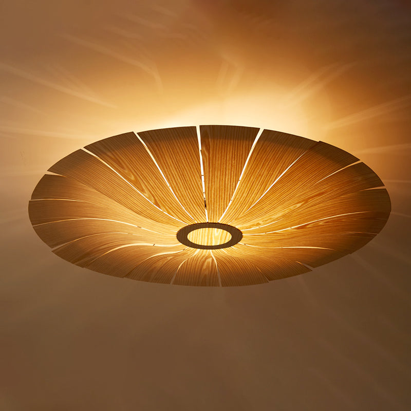 Simple Flush Mount Light Fixture Modern Ceiling Lamp with Wooden Shade for Sitting Room
