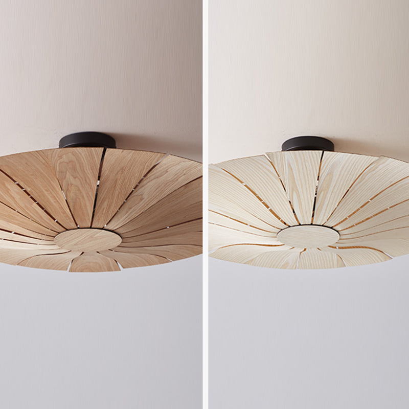 Simple Flush Mount Light Fixture Modern Ceiling Lamp with Wooden Shade for Sitting Room