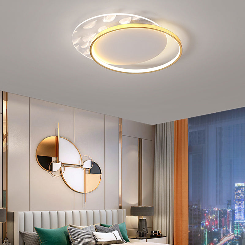 Gold Flush Lighting Simplicity Flush Mount Ceiling Light Fixtures with Feather Pattern