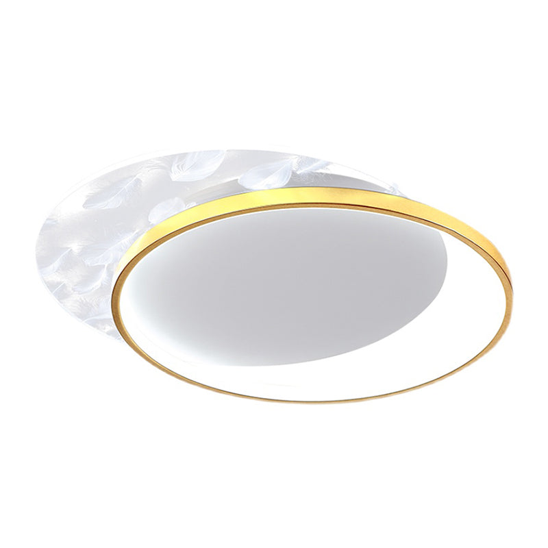 Gold Flush Lighting Simplicity Flush Mount Ceiling Light Fixtures with Feather Pattern