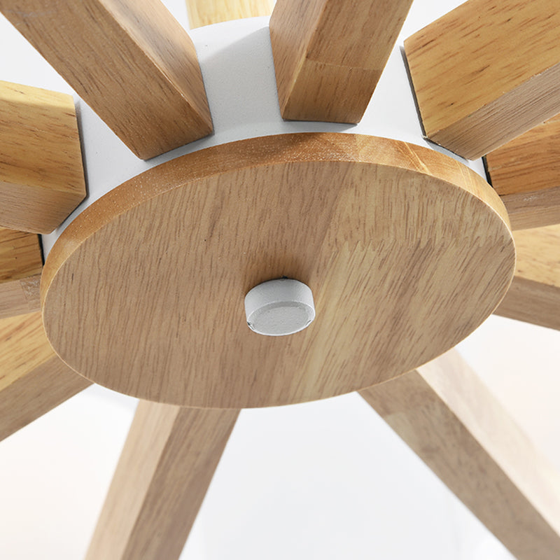 Wooden Chandelier Modern Living Room Suspension Lamp with Glass Shade