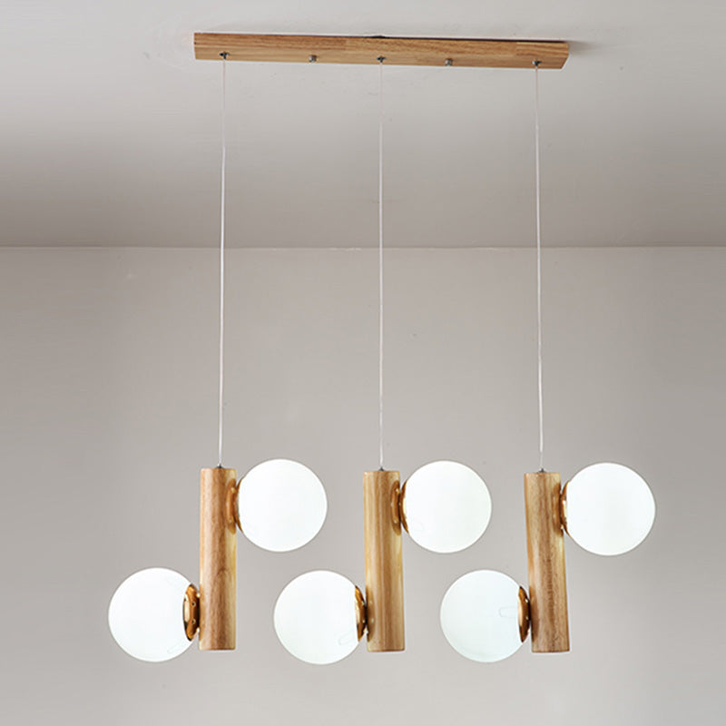 Glass Globe Pendant Chandelier Nordic Wood Hanging Light for Dining Room