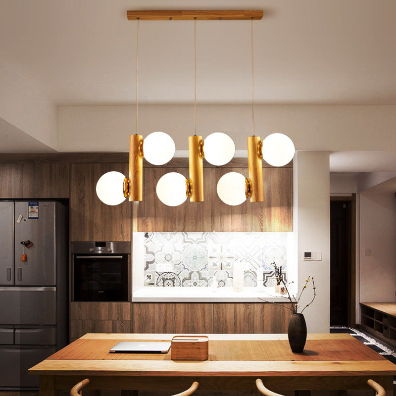 Glass Globe Pendant Chandelier Nordic Wood Hanging Light for Dining Room