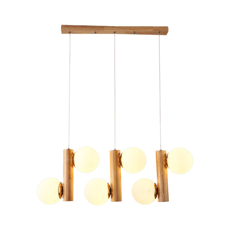Glass Globe Pendant Chandelier Nordic Wood Hanging Light for Dining Room