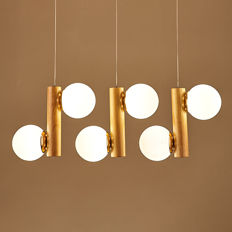 Glass Globe Pendant Chandelier Nordic Wood Hanging Light for Dining Room