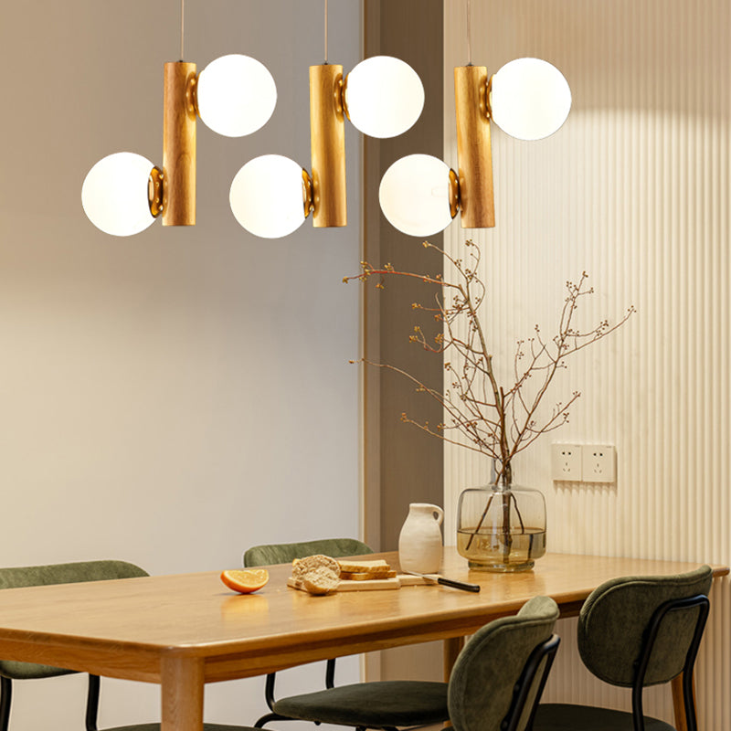 Glass Globe Pendant Chandelier Nordic Wood Hanging Light for Dining Room