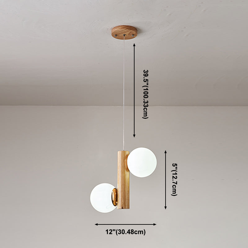 Glass Globe Pendant Chandelier Nordic Wood Hanging Light for Dining Room