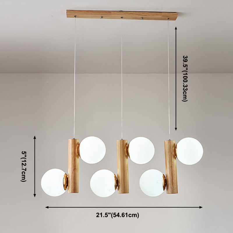 Glass Globe Pendant Chandelier Nordic Wood Hanging Light for Dining Room