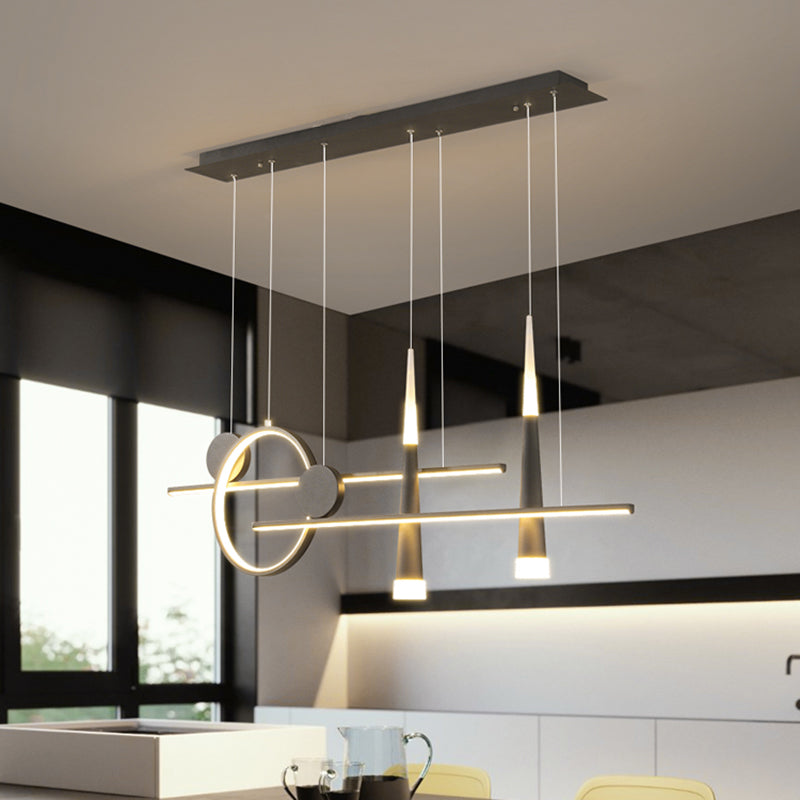 5 Light Linear Island Lighting Contemporary Metal Island Pendant Lights