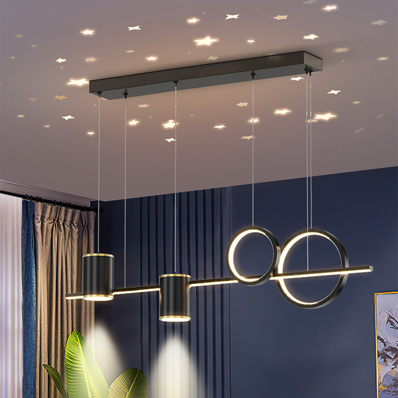 Contemporary Cylinder Island Lighting Metal 5 Light Island Pendant Lights