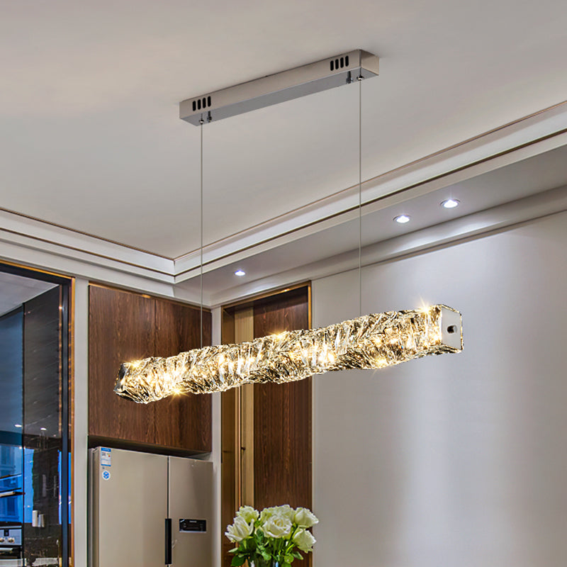 1 Light Rectangle Island Lighting Contemporary Crystal Island Lights for Kitchen