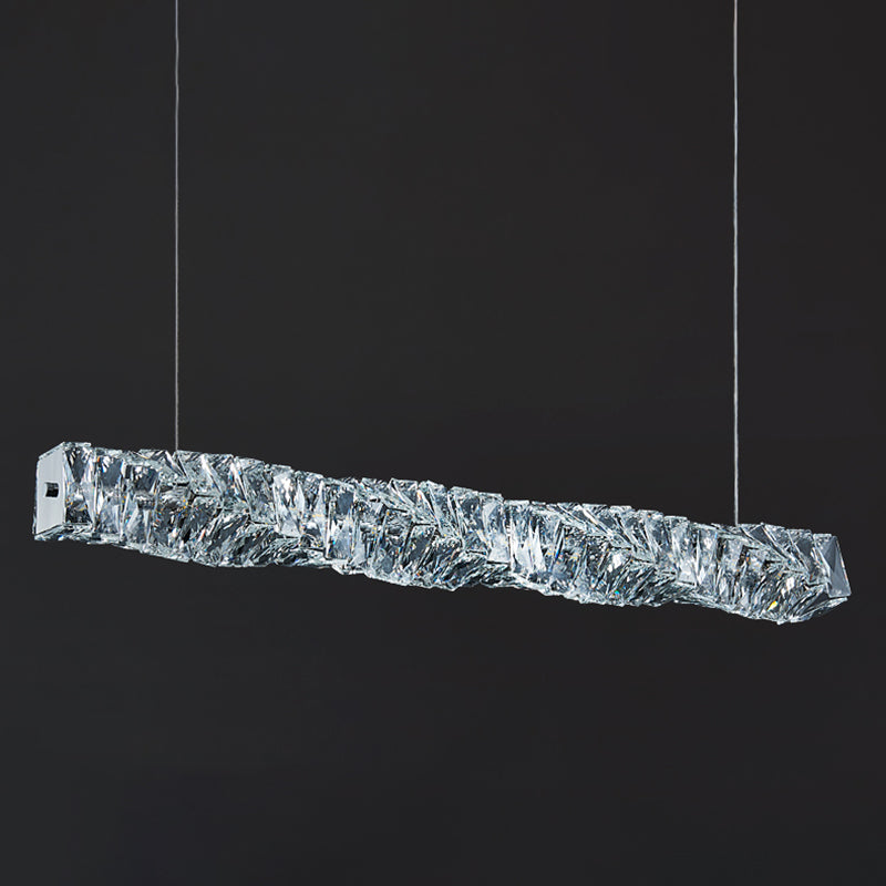 1 Light Rectangle Island Lighting Contemporary Crystal Island Lights for Kitchen