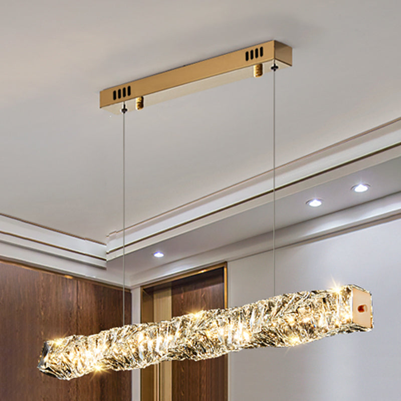 1 Light Rectangle Island Lighting Contemporary Crystal Island Lights for Kitchen
