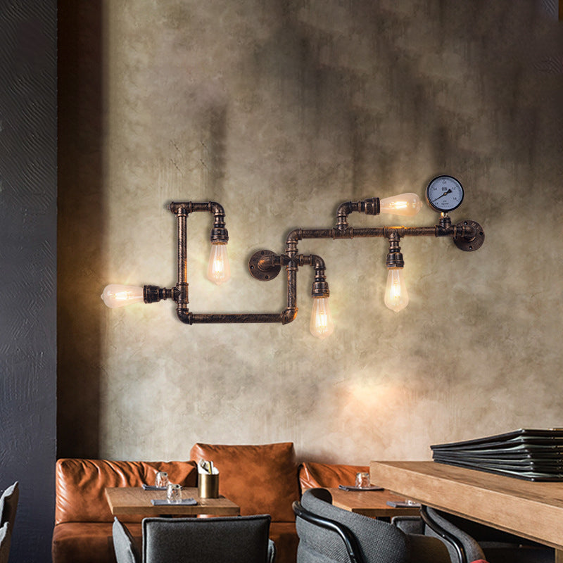 Metal Water Pipe Shade Wall Lighting Industrial Style 5 Lights Wall Mounted Light Fixture