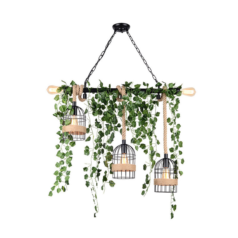 Pink/Green 5 Lights Hanging Island Light Retro Metal Caged Flower/Plant Drop Lamp for Restaurant