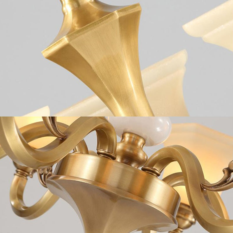 Modern Style Metal Hanging Pendant Light Glass Geometric Chandelier for Living Room