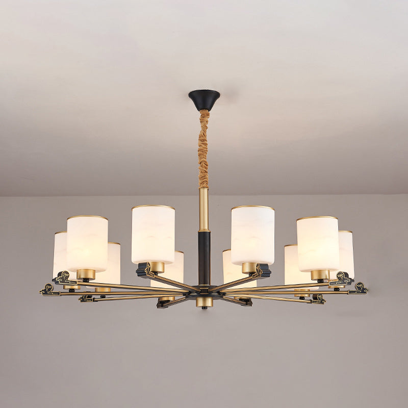 Contemporary Indoor Hanging Light Metal Cylindrical Chandelier with Glass Shade