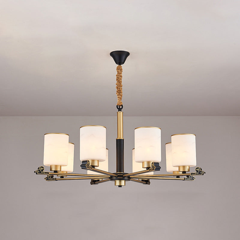 Contemporary Indoor Hanging Light Metal Cylindrical Chandelier with Glass Shade