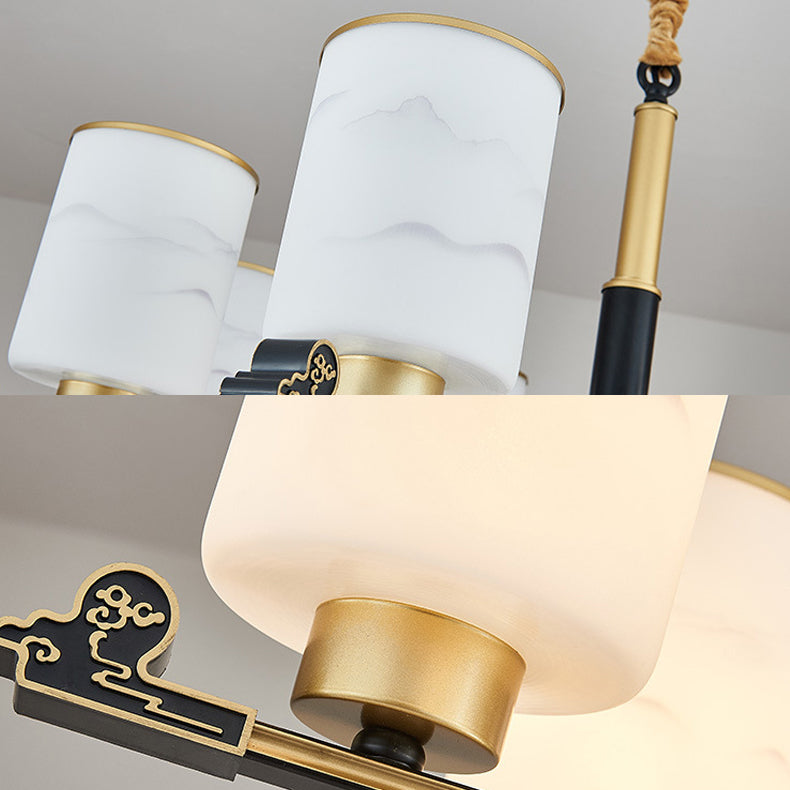 Contemporary Indoor Hanging Light Metal Cylindrical Chandelier with Glass Shade