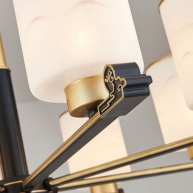 Contemporary Indoor Hanging Light Metal Cylindrical Chandelier with Glass Shade