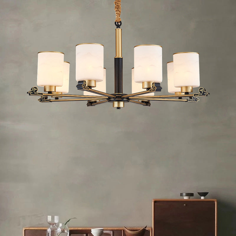 Contemporary Indoor Hanging Light Metal Cylindrical Chandelier with Glass Shade