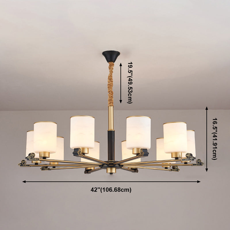 Contemporary Indoor Hanging Light Metal Cylindrical Chandelier with Glass Shade