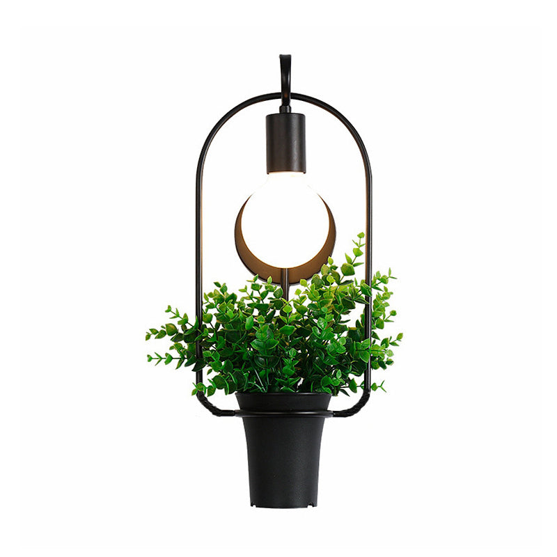 Potted Plant Restaurant Sconce Light Industrial Metal 1 Bulb Black LED Wall Lighting