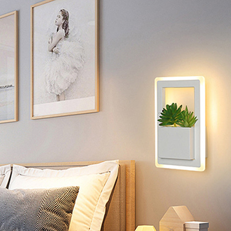 Acrylic White Sconce Wall Light Round/Rectangle/Rhombus LED Industrial Plant Wall Lighting Fixture in Warm/White Light