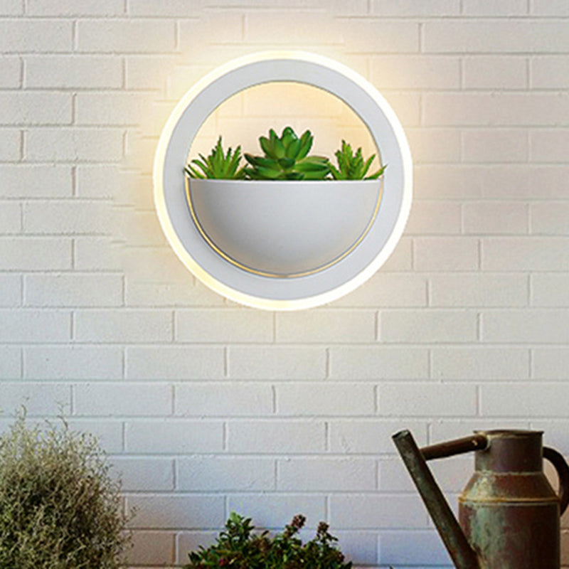 Acrylic White Sconce Wall Light Round/Rectangle/Rhombus LED Industrial Plant Wall Lighting Fixture in Warm/White Light