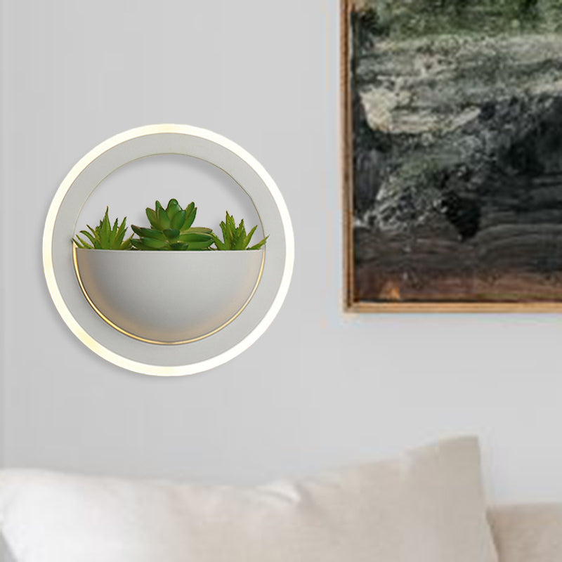 Acrylic White Sconce Wall Light Round/Rectangle/Rhombus LED Industrial Plant Wall Lighting Fixture in Warm/White Light