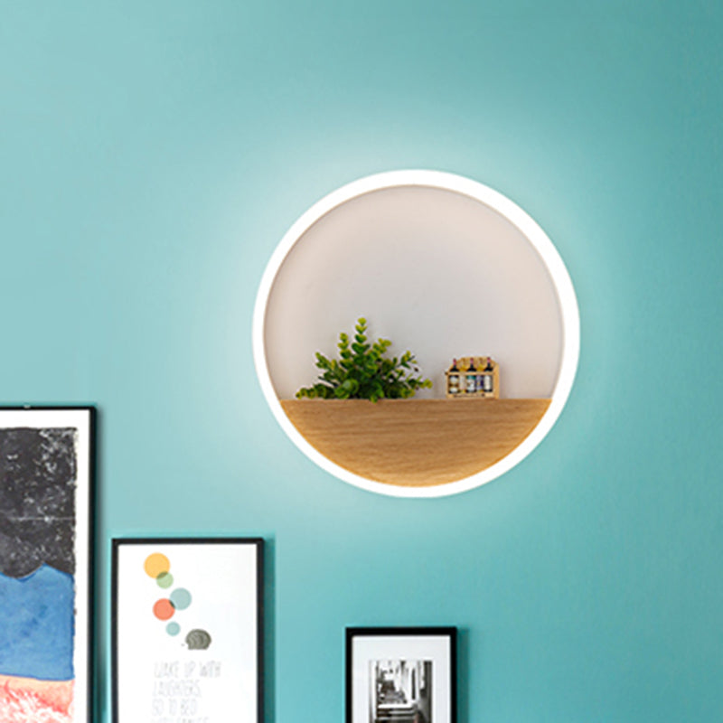 LED Acrylic Sconce Lighting Fixture Simple White Round Living Room Plant Wall Mount Light, 8"/12"/16" Dia