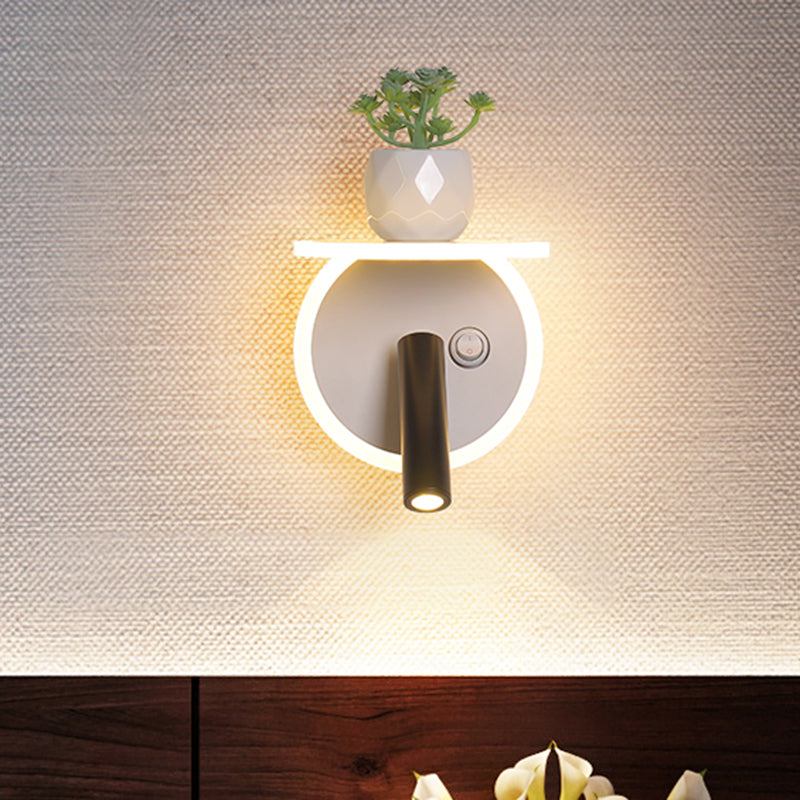 White LED Wall Light Minimalism Acrylic Round/Square Wall Sconce with Plant Decoration in Warm/White Light