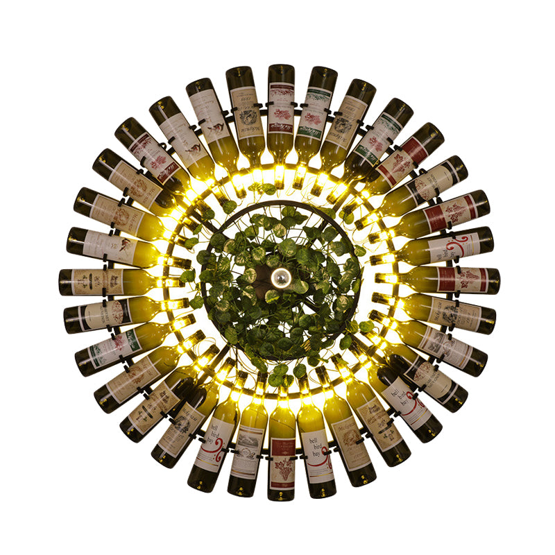 Wine Bottle Metal Wall Sconce Industrial 1 Bulb Restaurant LED Plant Wall Lamp Fixture in Black